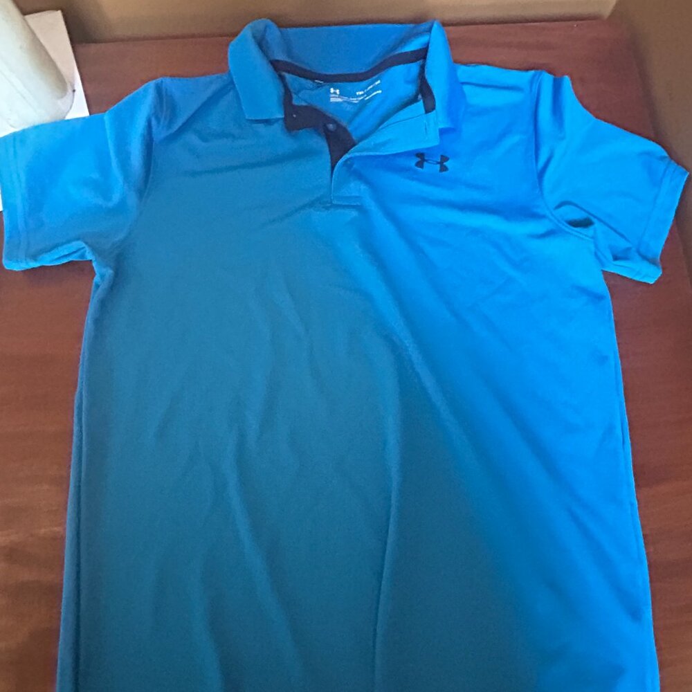 UNDER ARMOUR BLUE COLLARED SHIRT YXL LOOSE HEATGEAR